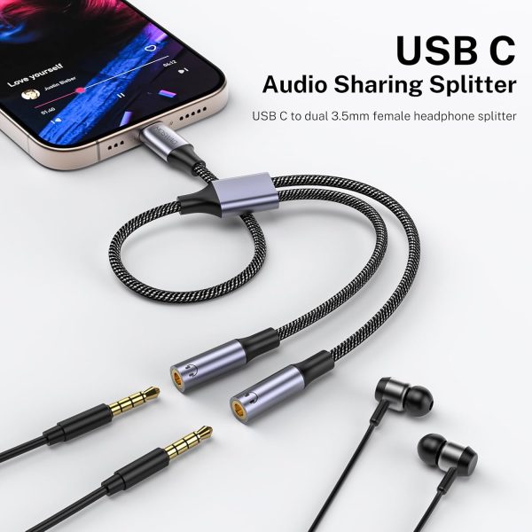 USB C Audio Sharing Splitter Black 10 Inch-1