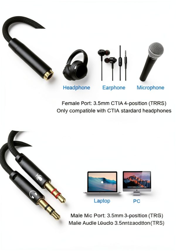 Bordsek 3.5mm Headphone Splitter Adapter for PC-6