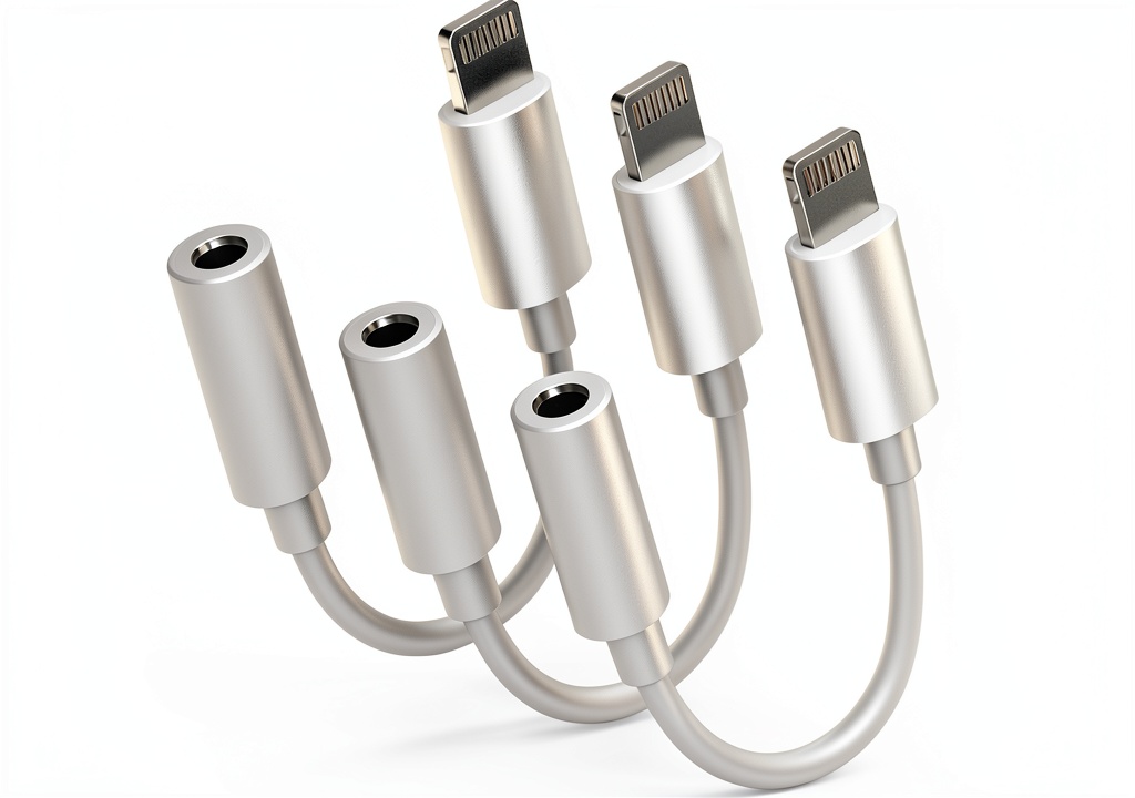 Aprolink Lightning to 3.5mm adapter connected to an iPhone