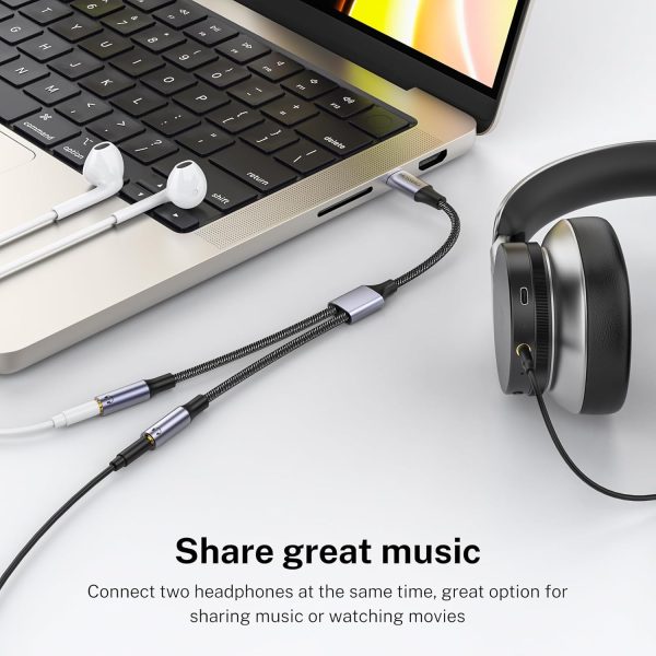 USB C Audio Sharing Splitter Black 10 Inch-2