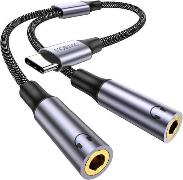 USB C Audio Sharing Splitter Black 10 Inch-0
