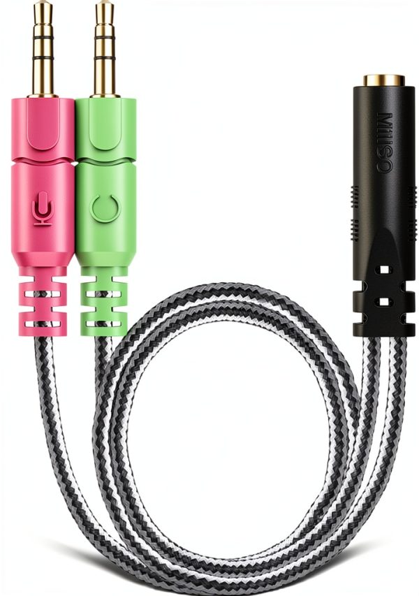 MillSO Headphone Mic Splitter Black 3.5mm TRRS TRS Adapter-0