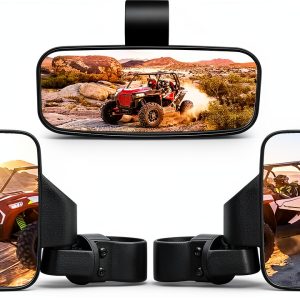 UTV Mirror RANSOTO Center Black Model B Adjustable Foldable-0