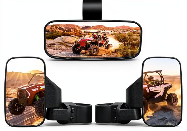 UTV Mirror RANSOTO Center Black Model B Adjustable Foldable-0