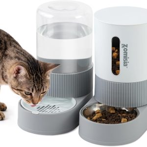 Gravity Cat Feeder Apollo with Stainless Steel Bowl Grey 2 Pack-0