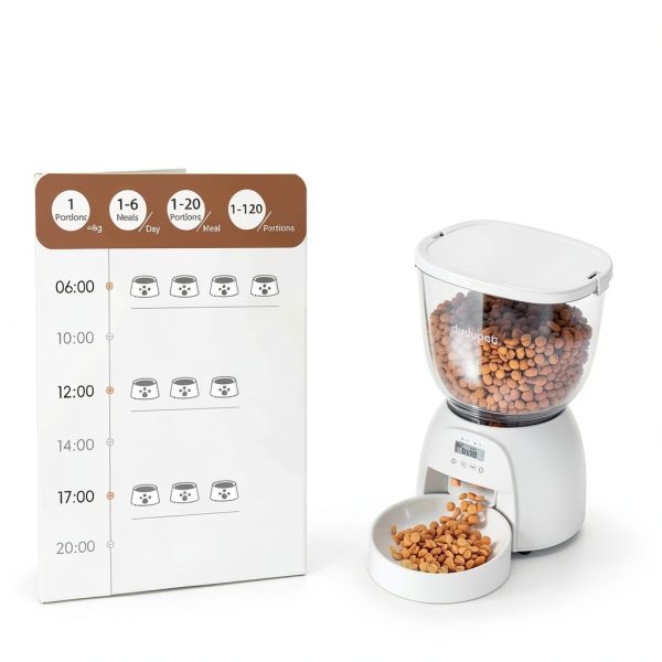 Automatic Cat Feeder DUDUPET 5L Dual Power 21 Cup Capacity White-1