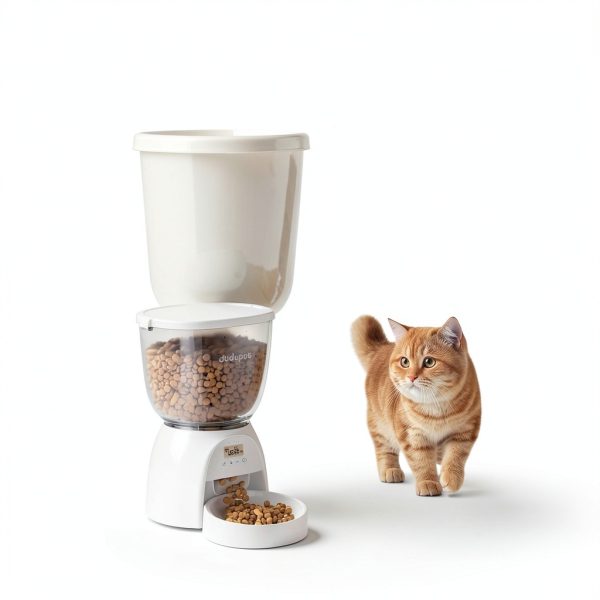 Automatic Cat Feeder DUDUPET 5L Dual Power 21 Cup Capacity White-2