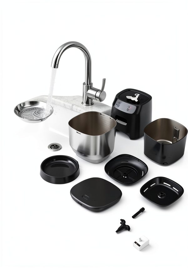Automatic Cat Feeder and Water Fountain, 4L/16 Cups Timed Cat Dry Food Dispenser, 10s Meal Call, 20 Portions 6 Meals Per Day, 2L Cats Fountains for Drinking with Filter, Pet Feeder for Dog Black-5