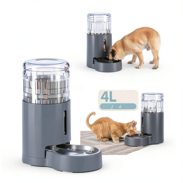 Cat Water Dispenser JUNSPOW 4L Grey Stainless Steel Bowl-1