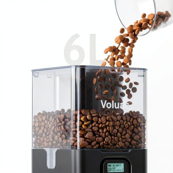 Voluas Automatic Cat Feeder for Two Cats, Double Pet Feeder with 2 Stainless Steel Bowls,6L Timed Cat Feeders with Memory Function-3