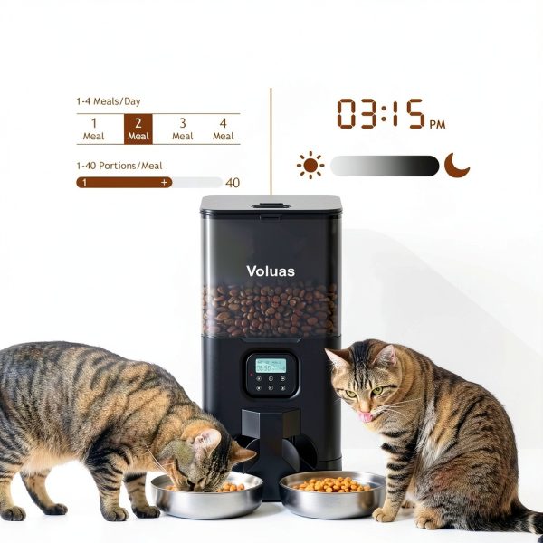 Voluas Automatic Cat Feeder for Two Cats, Double Pet Feeder with 2 Stainless Steel Bowls,6L Timed Cat Feeders with Memory Function-1