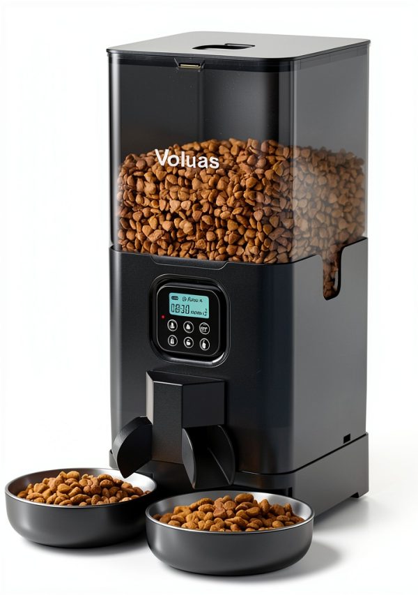 Voluas Automatic Cat Feeder for Two Cats, Double Pet Feeder with 2 Stainless Steel Bowls,6L Timed Cat Feeders with Memory Function-0