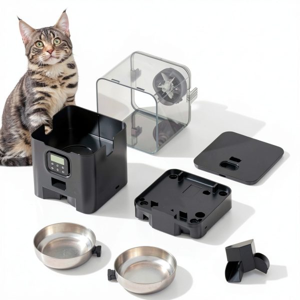 Voluas Automatic Cat Feeder for Two Cats, Double Pet Feeder with 2 Stainless Steel Bowls,6L Timed Cat Feeders with Memory Function-5