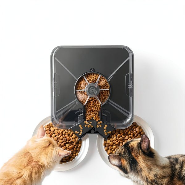 Voluas Automatic Cat Feeder for Two Cats, Double Pet Feeder with 2 Stainless Steel Bowls,6L Timed Cat Feeders with Memory Function-2