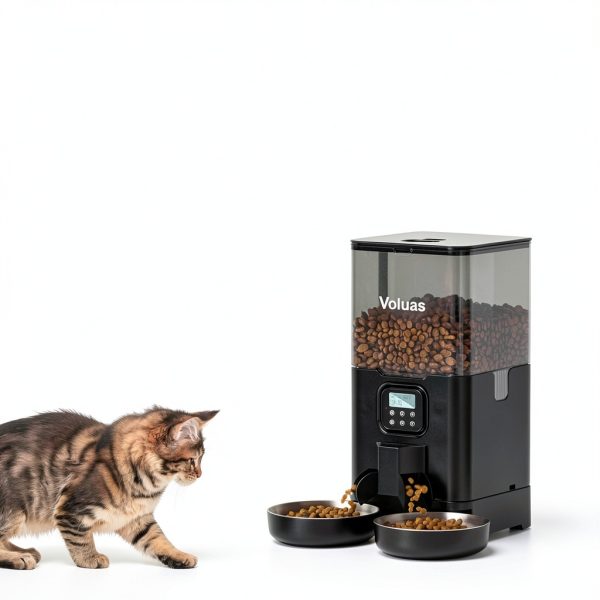 Voluas Automatic Cat Feeder for Two Cats, Double Pet Feeder with 2 Stainless Steel Bowls,6L Timed Cat Feeders with Memory Function-6